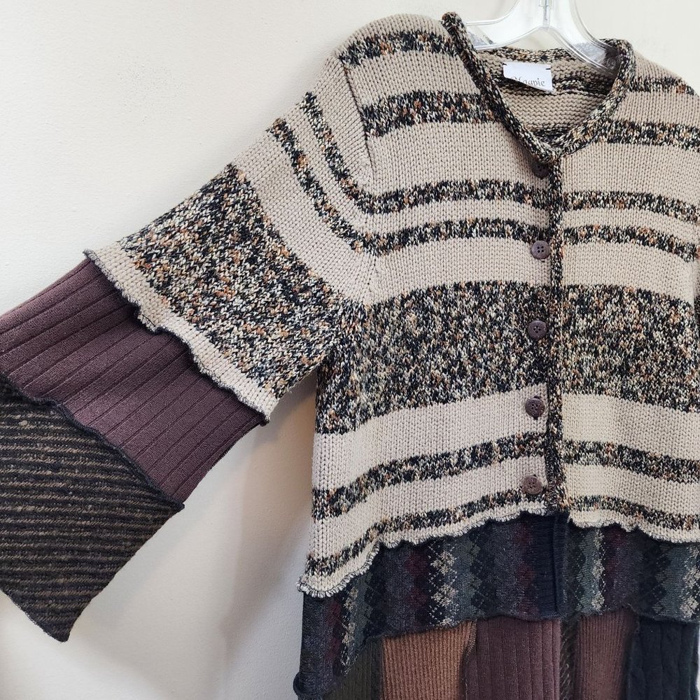 Magpie 1/2 button long boho patchwork duster sweater 3/4" sleeves woman's L/XL - Picture 5 of 11
